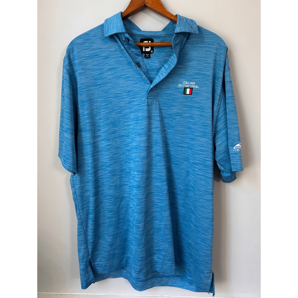 FootJoy Mens Blue Space Dye Golf Polo Shirt Italian Invitational Turf Valley M